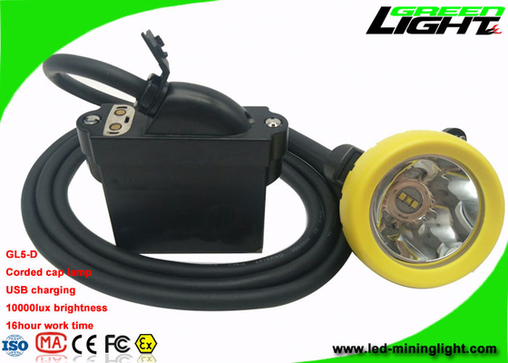 IP68 Mining Cap Lights Przewodowa jasność 10000Lux z kablem Obsługa ładowania USB